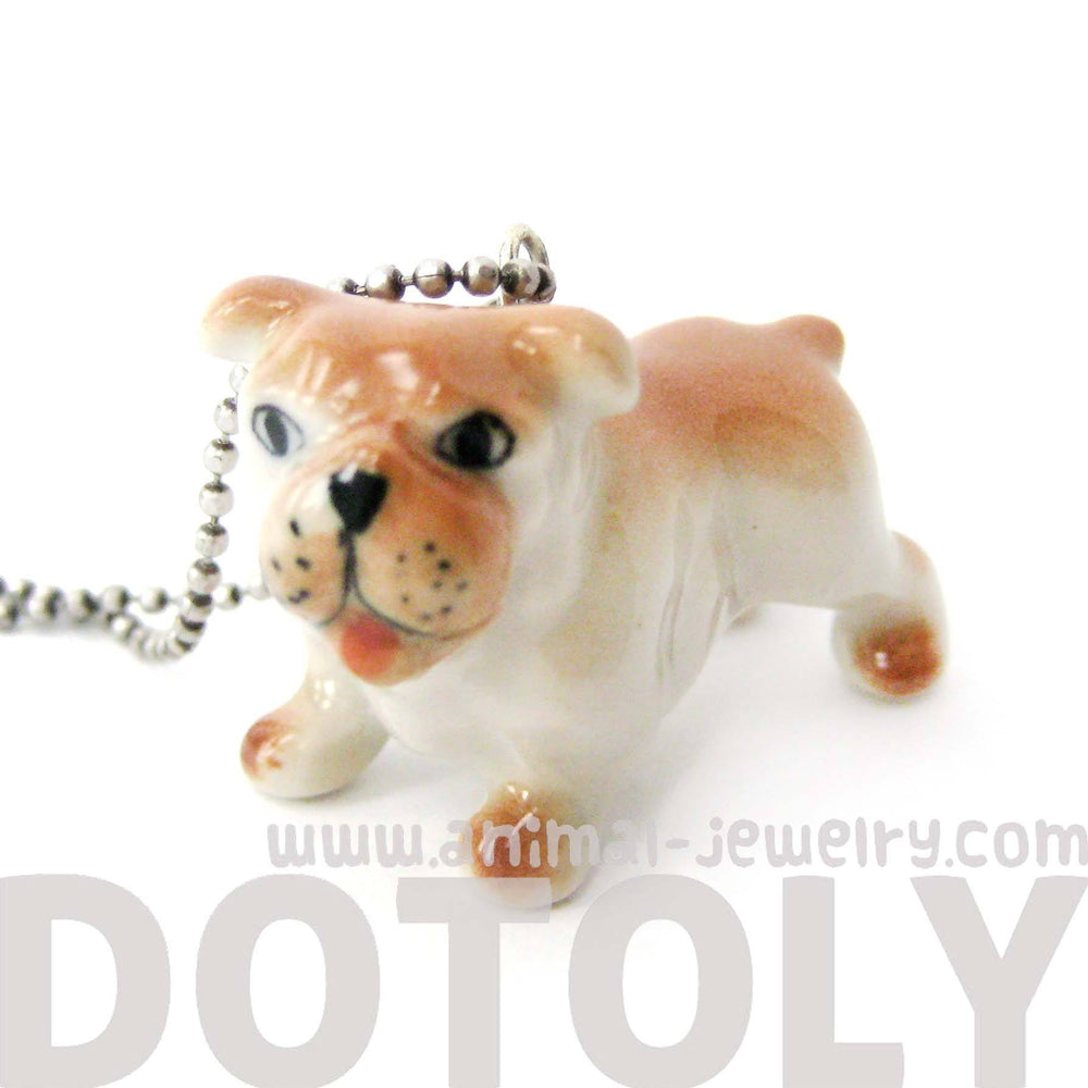Bulldog Baby Puppy Dog Porcelain Ceramic Animal Pendant Necklace | Handmade | DOTOLY