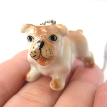 Bulldog Baby Puppy Dog Porcelain Ceramic Animal Pendant Necklace | Handmade | DOTOLY