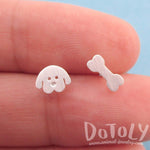 Cartoon Puppy Dog Face and Bone Shaped Stud Earrings in Silver | DOTOLY | DOTOLY