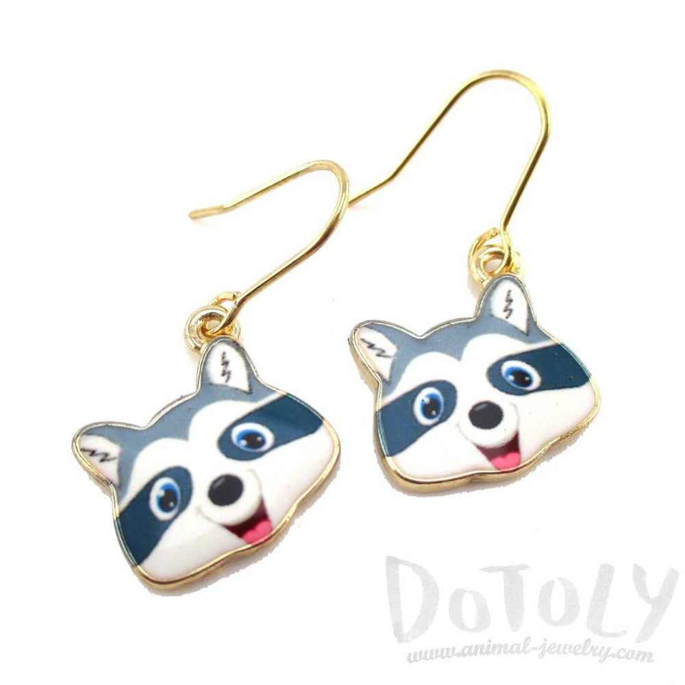 Cartoon Raccoon Face Shaped Dangle Drop Earrings | Animal Jewelry | DOTOLY