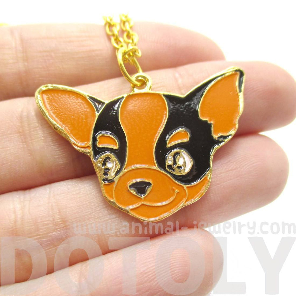 Chihuahua Puppy Shaped Animal Pendant Necklace in Black