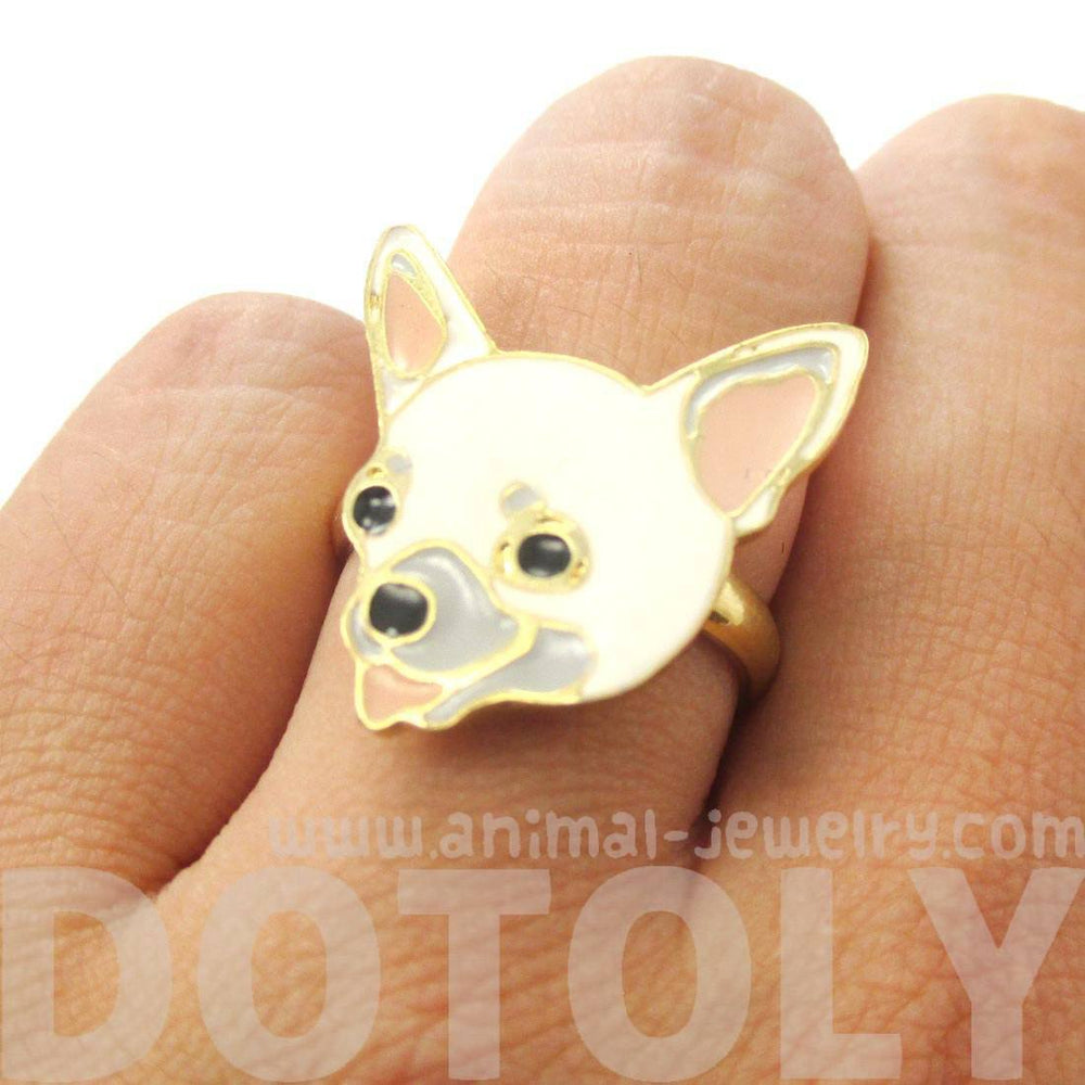 Chihuahua Puppy Shaped Limited Edition Adjustable Animal Ring in White