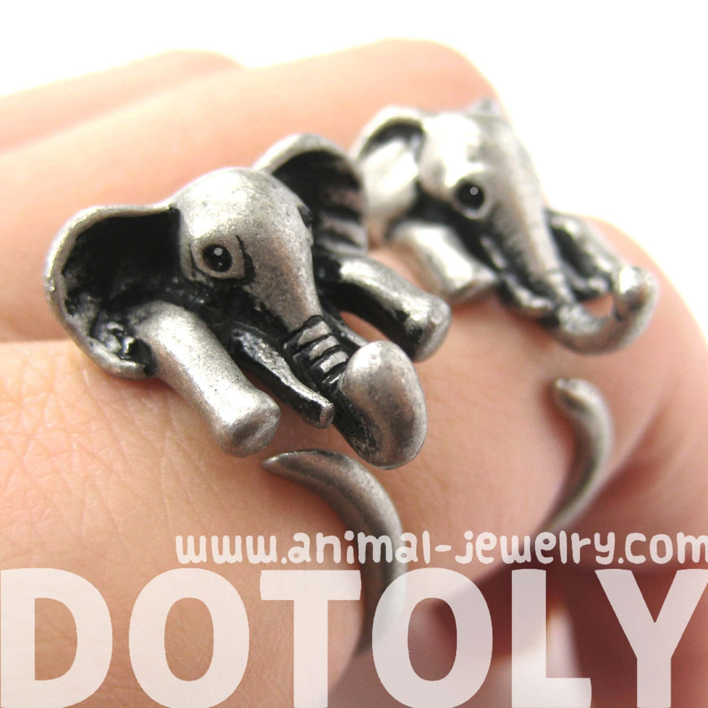 African Elephant Animal Wrap Around Ring in Silver - Sizes 6 to 10.5 Available | DOTOLY