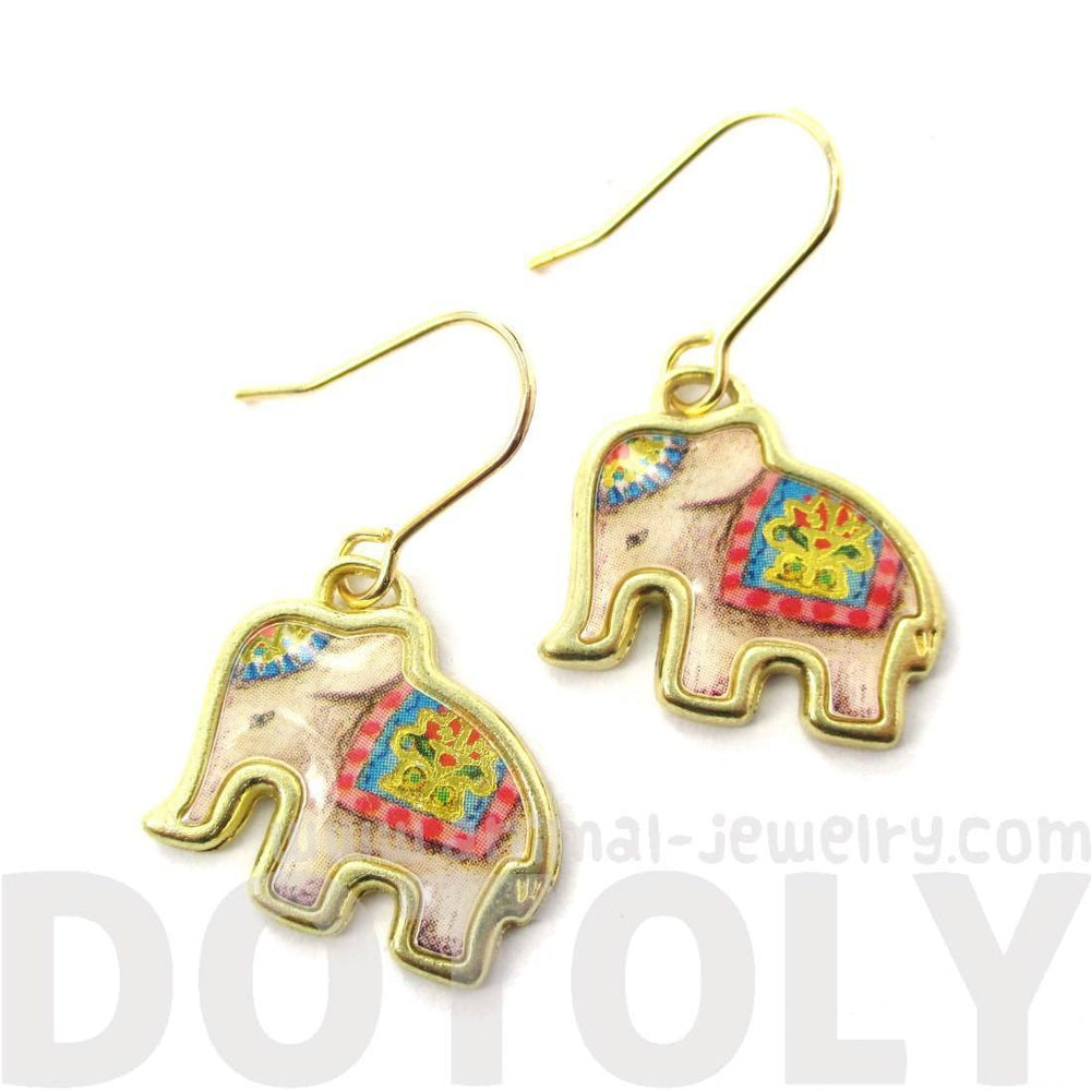 Colorful Circus Elephant Shpaed Animal Dangle Earrings