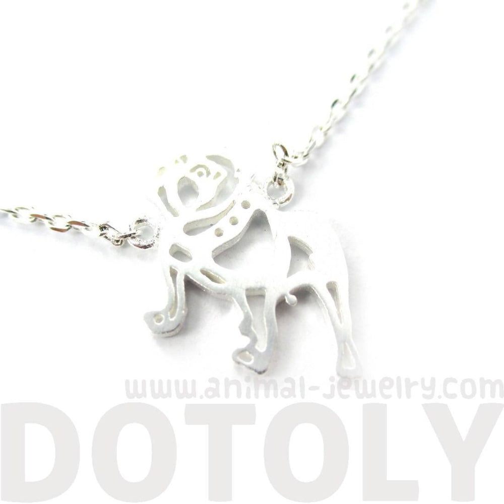 Classic Bulldog Cut Out Shaped Animal Pendant Necklace in Silver