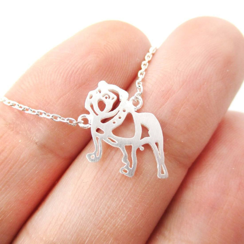 Classic Bulldog Cut Out Shaped Animal Pendant Necklace in Silver