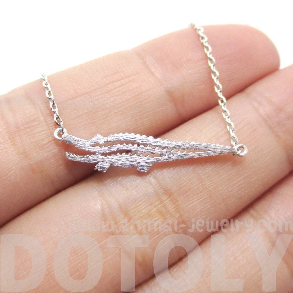Minimal Crocodile Alligator Shaped Charm Necklace in Silver | DOTOLY | DOTOLY