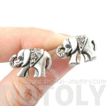Classic Elephant Shaped Stud Earrings in Silver with Rhinestones | Animal Jewelry | DOTOLY