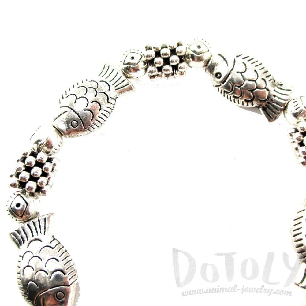Classic Fish Shaped Beaded Charm Stretchy Bracelet in Silver | DOTOLY | DOTOLY