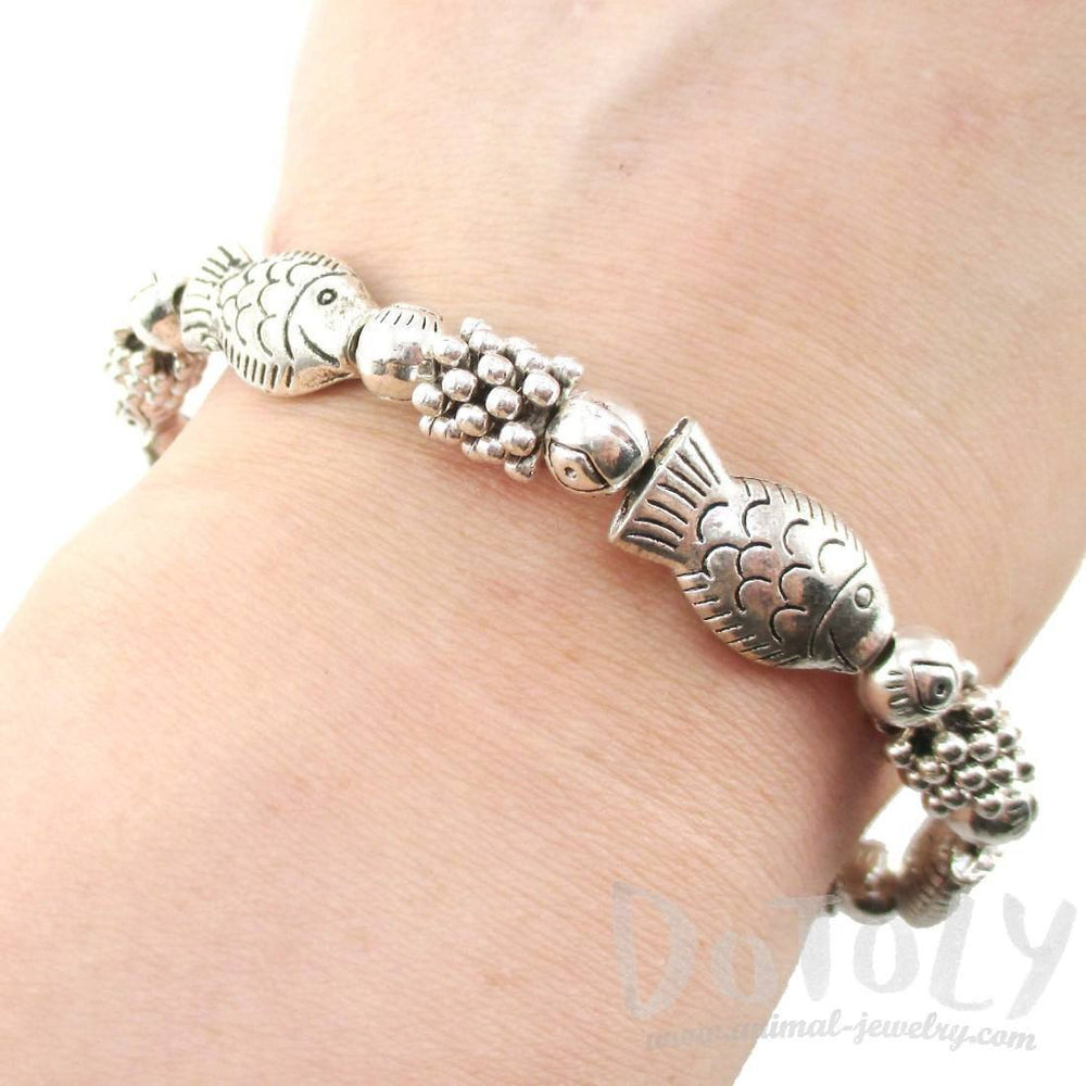 Classic Fish Shaped Beaded Charm Stretchy Bracelet in Silver | DOTOLY | DOTOLY