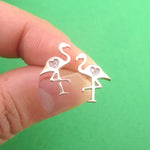 Classic Flamingo Silhouette Bird Shaped Sterling Silver Stud Earrings