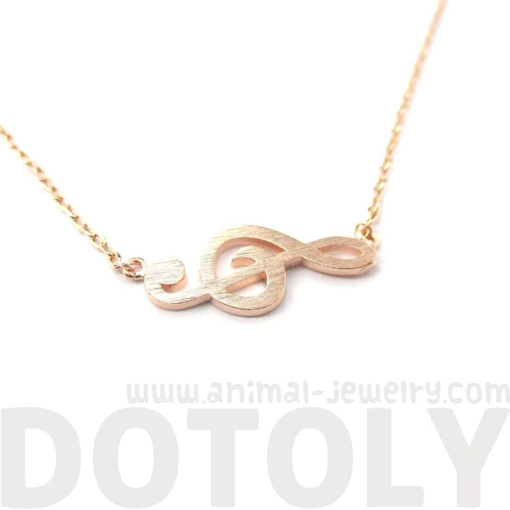 Classic Treble Clef Shaped Music Themed Charm Necklace in Rose Gold