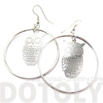 Owl Silhouette Shaped Dangle Hoop Earrings in Silver | Animal Jewelry