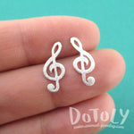 Classic Treble Shaped Stud Earrings in Silver for Music Lovers