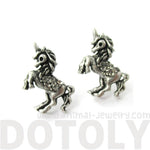 Classic Unicorn Horse Shaped Stud Earrings in Silver with Rhinestones