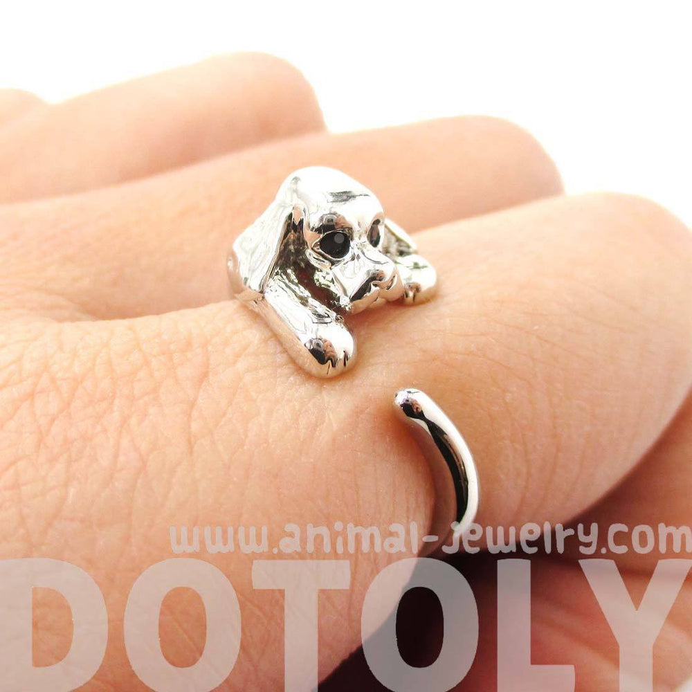 Cocker Spaniel Puppy Dog Animal Wrap Ring in Shiny Silver | DOTOLY