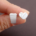 Caffeine Coffee Cup and Coffee Beans Shaped Allergy Free Stud Earrings in Silver