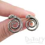 Coiled Snake Shaped Stud Earrings in Silver with Rhinestones | DOTOLY