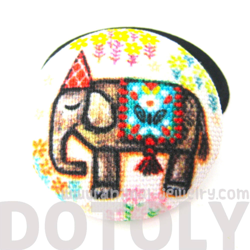 colorful-hand-drawn-elephant-animal-themed-button-hair-tie-pony-tail-holder