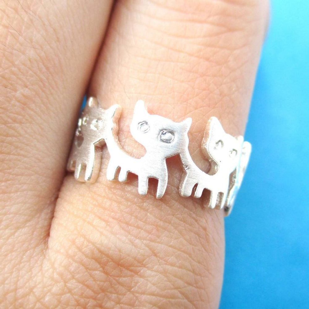 Connected Kitty Cat Parade Animal Ring in Silver | US Size 7 and 8