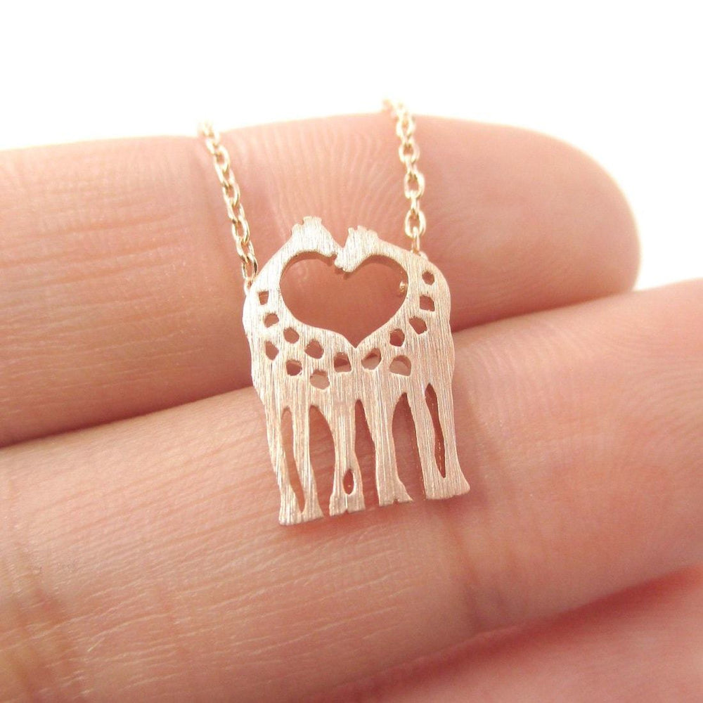 Kissing Giraffe Animal Shaped Silhouette Pendant Necklace in Rose Gold | DOTOLY | DOTOLY