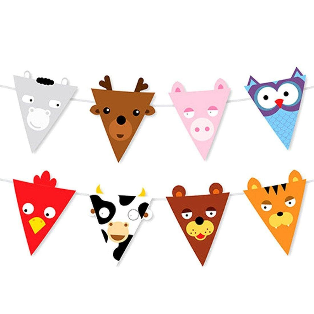 Cow Owl Tiger Bear Pig Shaped Reusable Garland Animal Party Flags