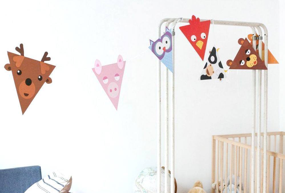 Cow Owl Tiger Bear Pig Shaped Reusable Garland Animal Party Flags