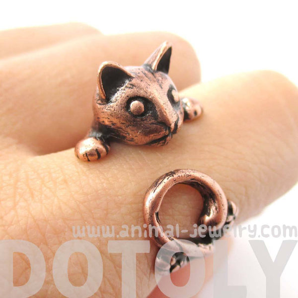 Creepy Kitty Cat Shaped Animal Wrap Around Ring in Copper DOTOLY