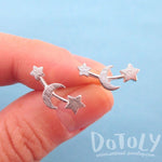 Crescent Moon and Stars Stud Earrings in Silver | Allergy Free
