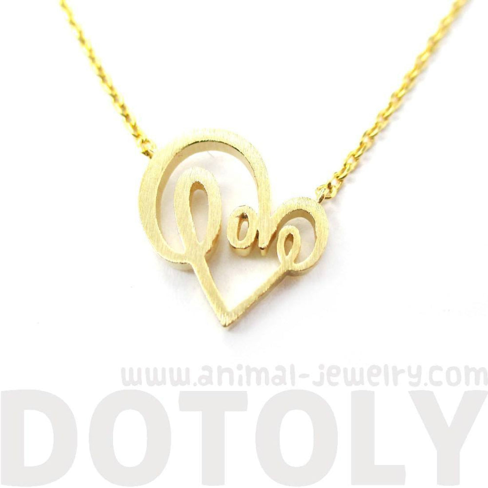 Cursive Love Typography Forming A Heart Shaped Charm Necklace in Gold