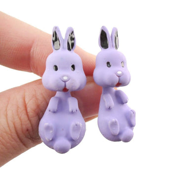3D Bunny Rabbit Shaped Two Part Stud Earrings in Purple