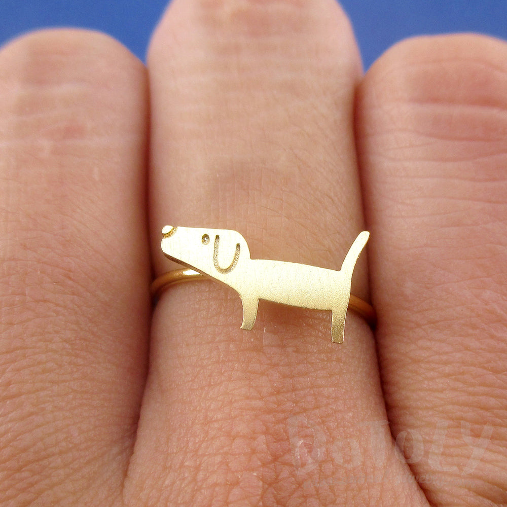 Cute Dachshund Wiener Dog Shaped Adjustable Ring inGold