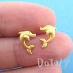 Cute Dolphin Shaped Marine Life Allergy Free Stud Earrings in Gold