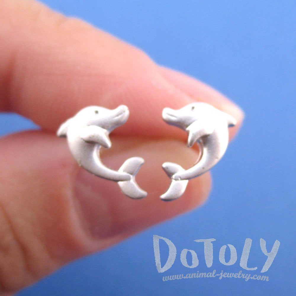 Cute Dolphin Shaped Marine Life Allergy Free Stud Earrings in Silver