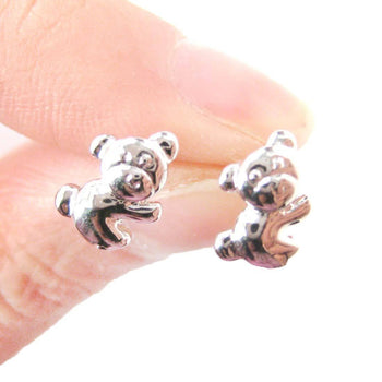 Cute Koala Teddy Bear Shaped Animal Themed Stud Earrings in Silver