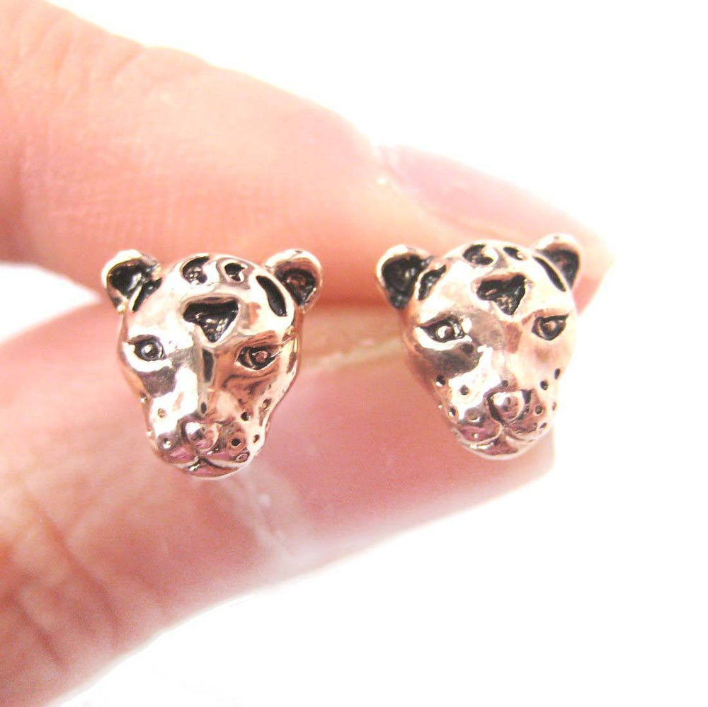 Leopard Cheetah Shaped Large Animal Themed Stud Earrings in Rose Gold