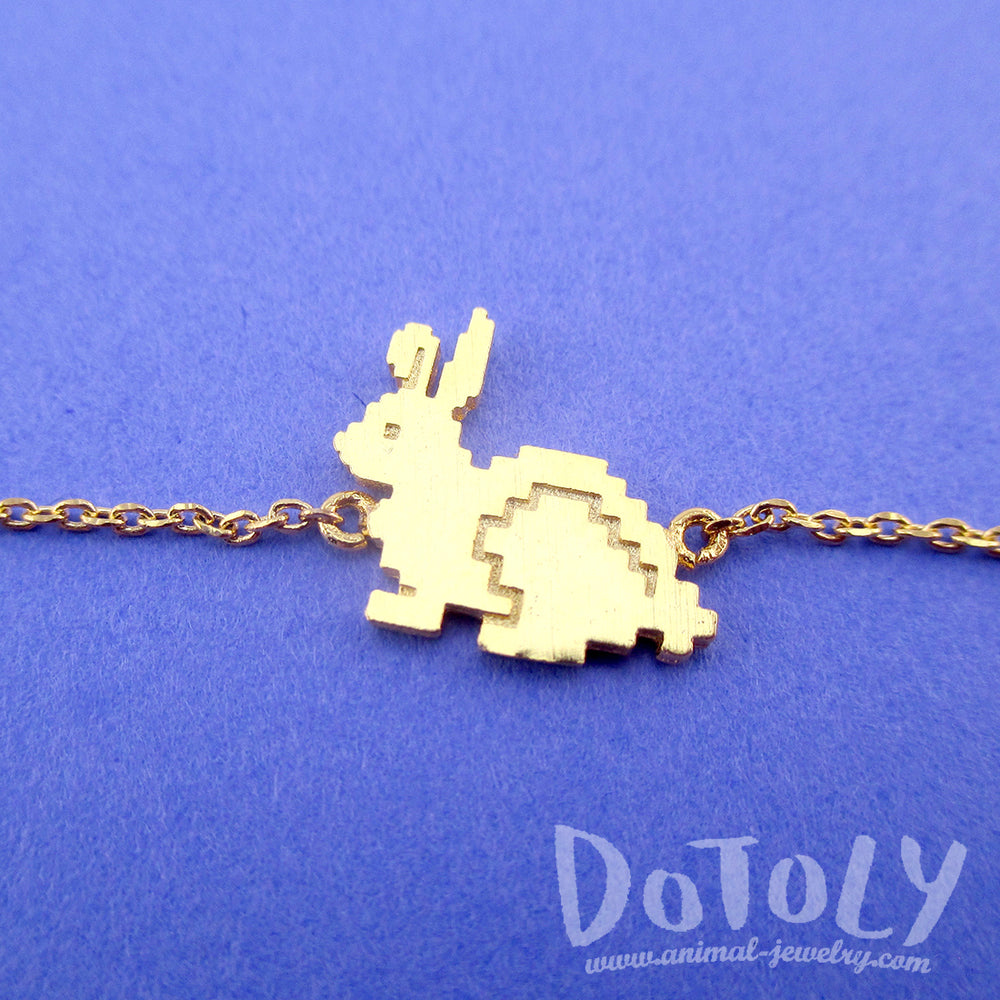 Cute Little Pixel Bunny Shaped Charm Bracelet in Gold | Animal Jewelry
