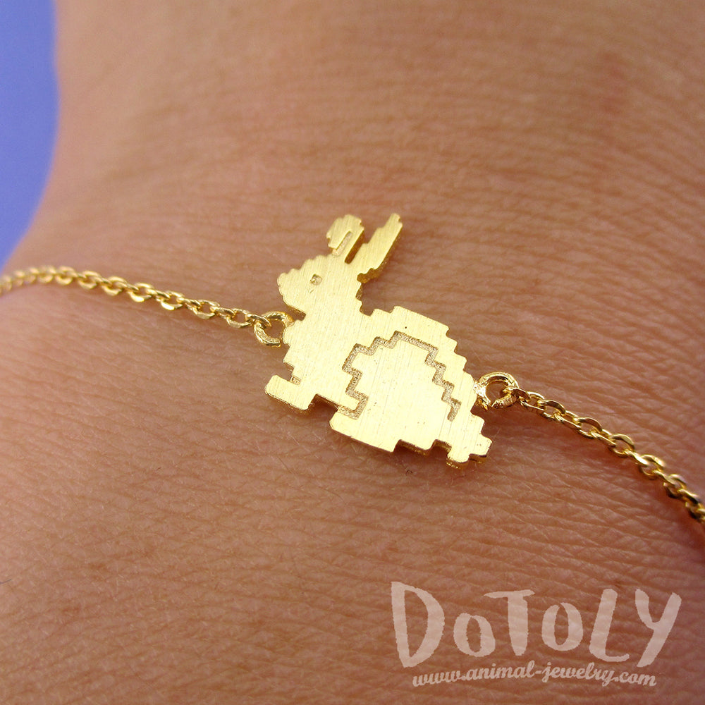 Cute Little Pixel Bunny Shaped Charm Bracelet in Gold | Animal Jewelry