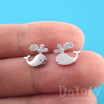 Cute Tiny Whale Aquatic Marine Animal Shaped Rhinestone Stud Earrings