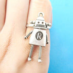 Cute Miniature Robot Shaped Adjustable Ring in Silver