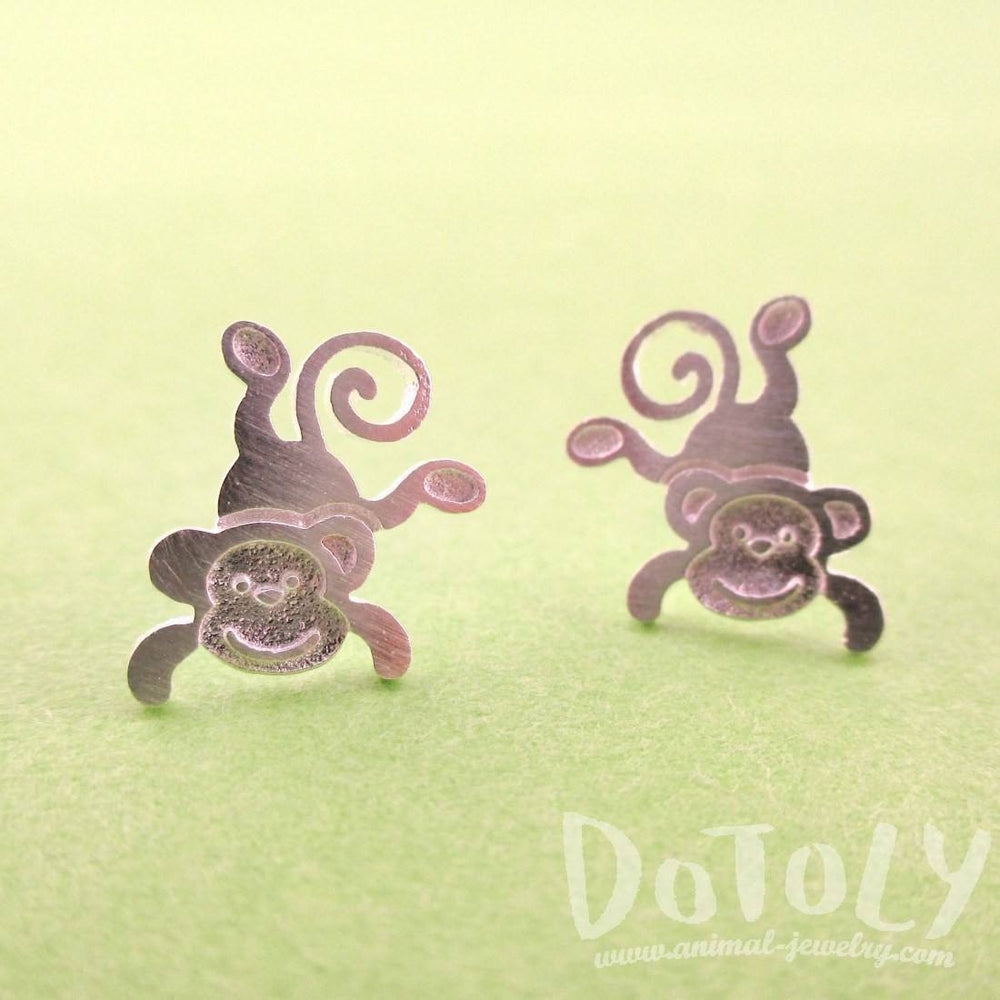 Cute Monkey Chimpanzee Shaped Allergy Free Stud Earrings in Silver
