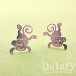 Cute Monkey Chimpanzee Shaped Allergy Free Stud Earrings in Silver