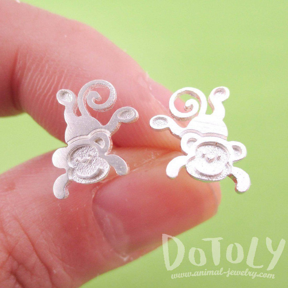 Cute Monkey Chimpanzee Shaped Allergy Free Stud Earrings in Silver