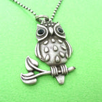 Owl On A Branch Bird Shaped Animal Pendant Necklace in Silver