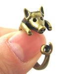 Brass Miniature Piglet Pig Shaped Realistic Animal Inspired Rings for Women and Girls