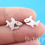 Cute Great White Shark Shaped Stud Earrings in Silver