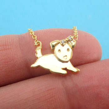 Cute Tiny Princess Puppy with Crown Dog Shaped Pendant Necklace
