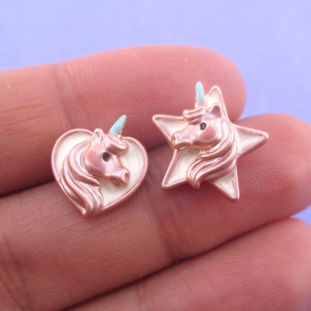 Cute Unicorn Themed Heart and Star Shaped Stud Earrings | DOTOLY