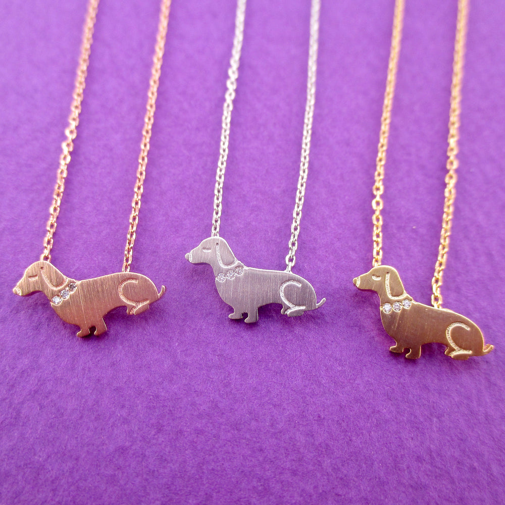 Dachshund Puppy Shaped Charm Necklace with Rhinestones for Dog Lovers