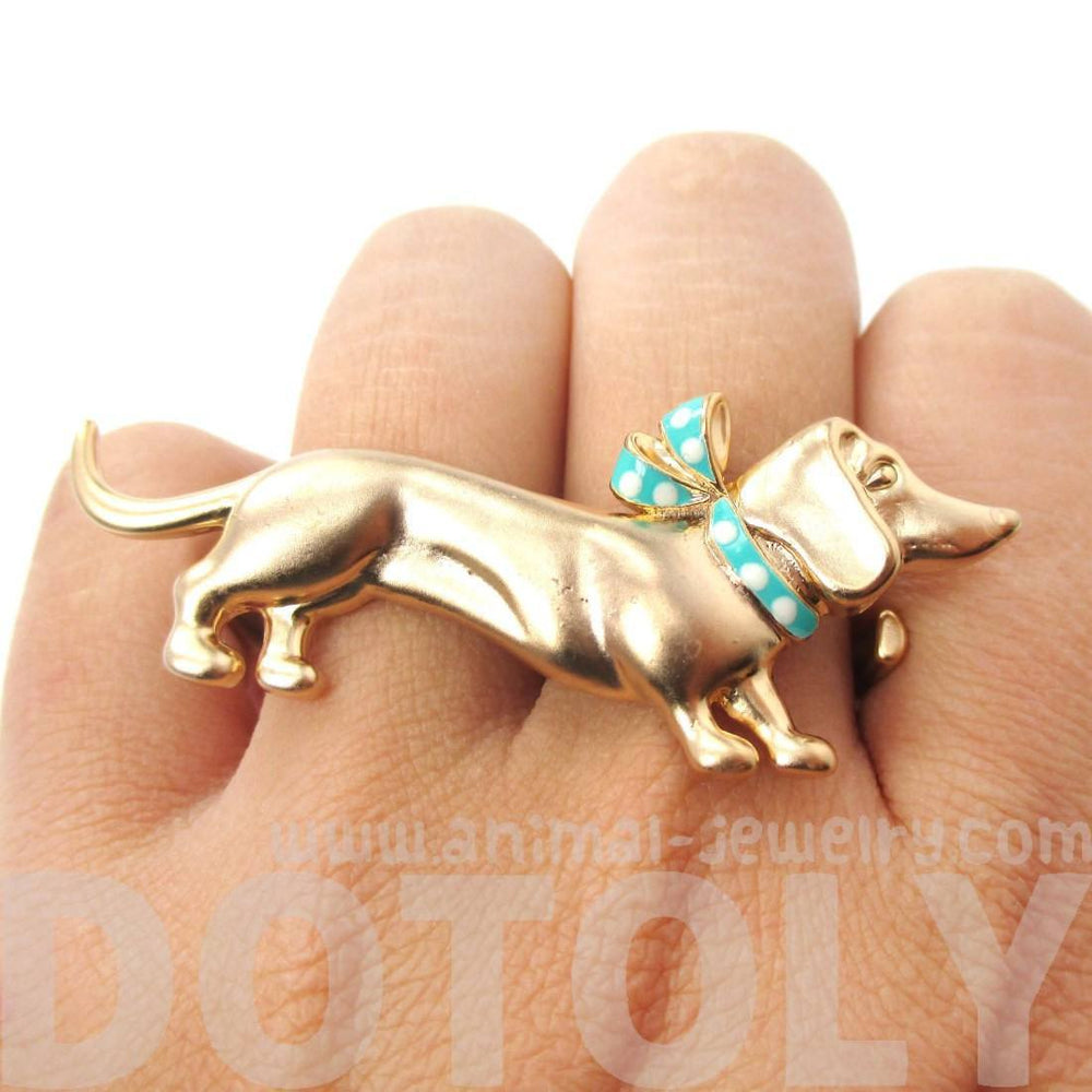 Dachshund With A Scarf Shaped Double Finger Animal Ring